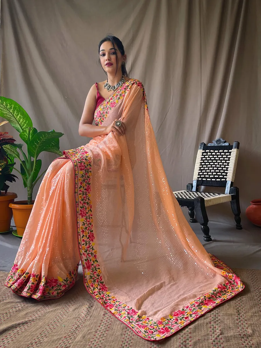Pure Georgette Saree with 5 mtrs  Sequence Work